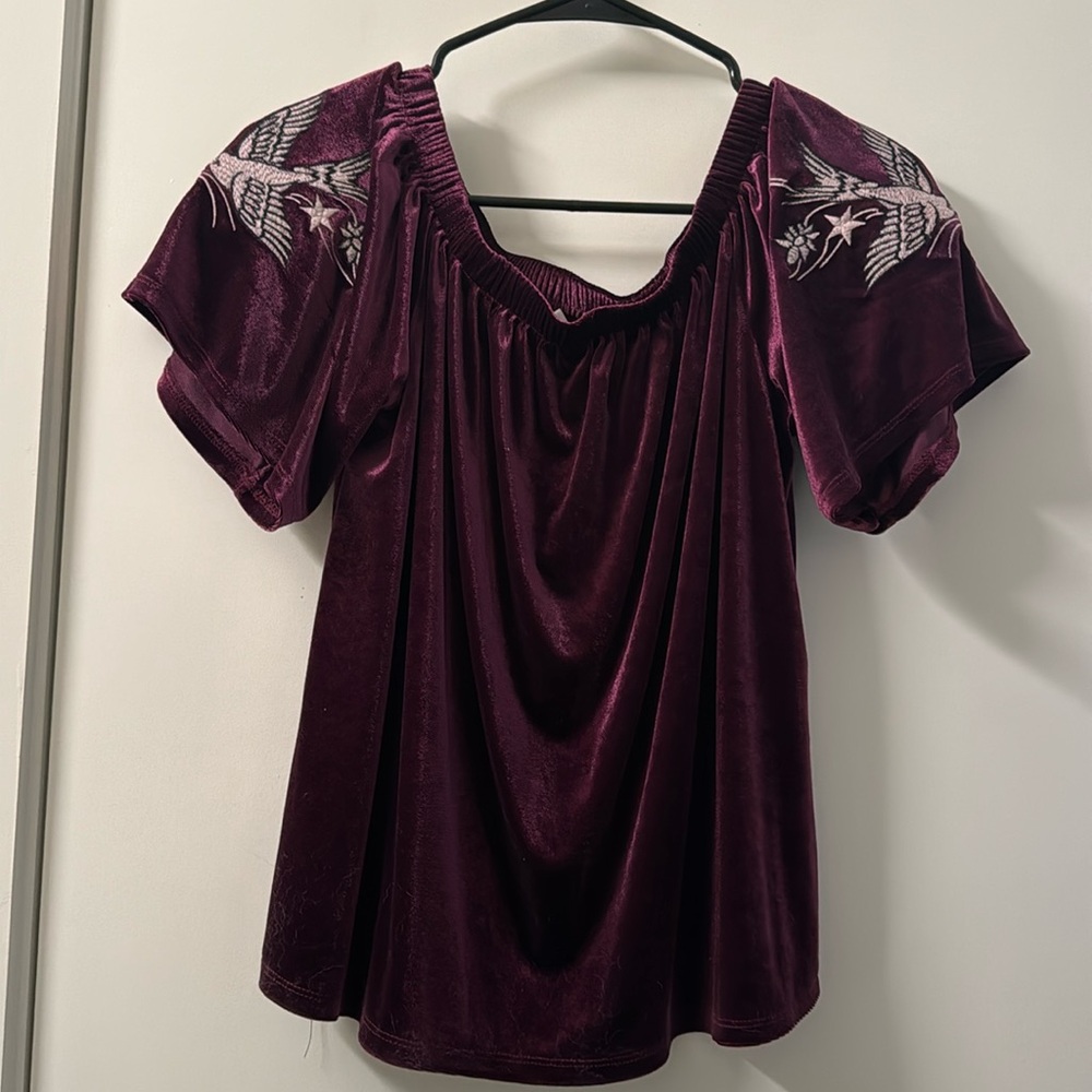 Velvet off the shoulder purple top